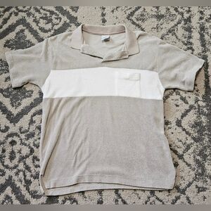 Vintage 1970s 1980s Tan And  Cream Velour Mens Polo Shirt Size L